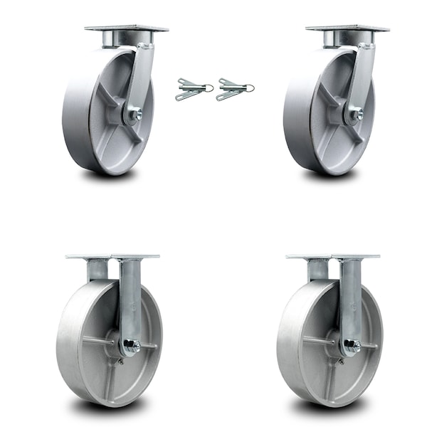 8 Inch Kingpinless Semi Steel Wheel Caster Swivel Locks 2 Rigid SCC, 2PK
